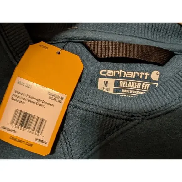 Carhartt Sweatshirt Relaxed Fit Logo Sleeve Graphic Blue MEDIUM 8-10 NEW NWT - Picture 4 of 7